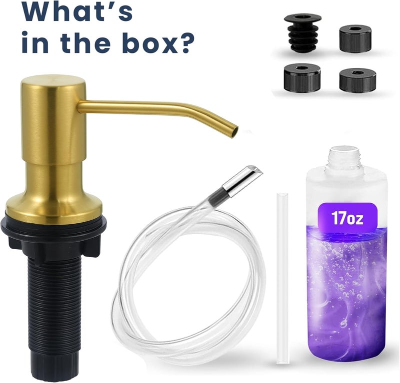 Sben Built-in Kitchen Sink Soap Dispenser – Stainless Steel Pump, 17 oz Bottle and Extension Tube Kit 47", Upgraded Metal Check Valve, Countertop Hand Soap & Lotion Dispenser (Gold Brushed) - Image 4